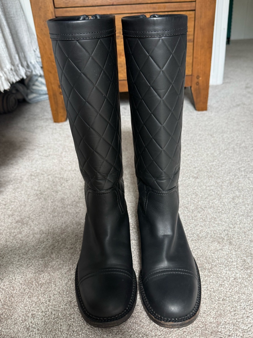 Chanel Quilted Leather Knee-High Riding Boots in Black - Picture 3 of 9